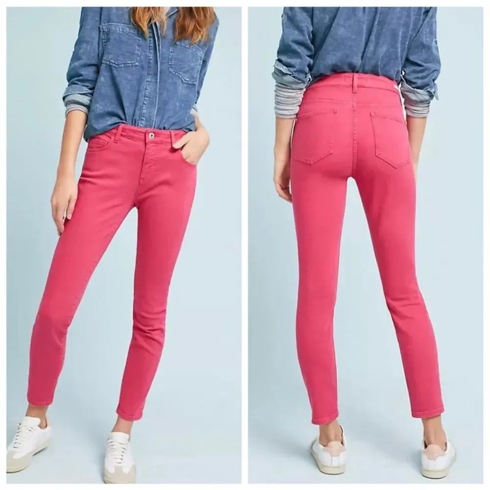 Anthropologie Pilcro Hot Pink Mid Rise Skinny Ankle Jeans 25 2